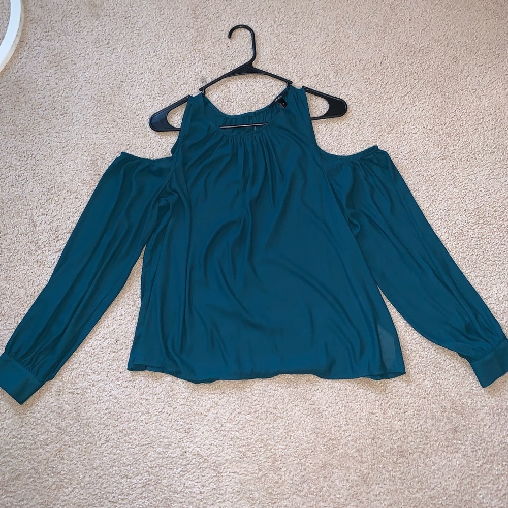 Teal Cold Shoulder Long Sleeve Blouse